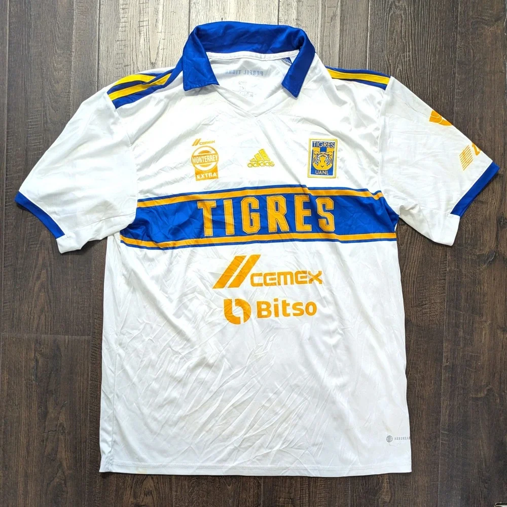Adidas Tigres UANL 2022 Away Jersey White Blue Gold Soccer Shirt 2XL H13881